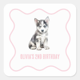 Adesivo Quadrado Puppy husky preppy pink plaid birthday