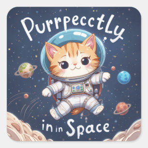 Adesivo Quadrado Puramente no Espaço Astronauta Cuta Kawaii
