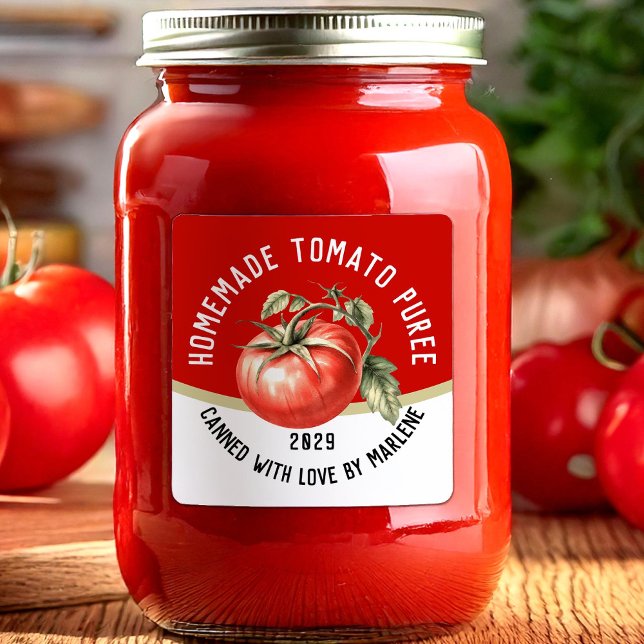 Adesivo Quadrado Purê de tomate caseiro comeditável com tomate verm (Criador carregado)