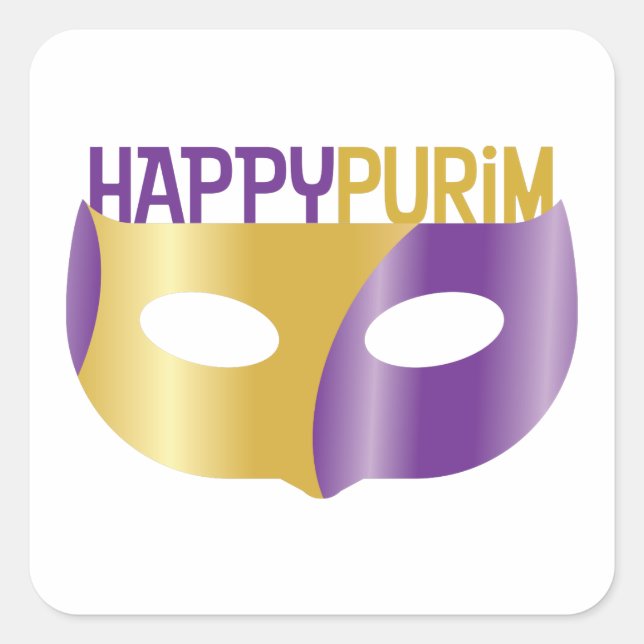 Adesivo Quadrado Purim Dourado e máscara (Frente)