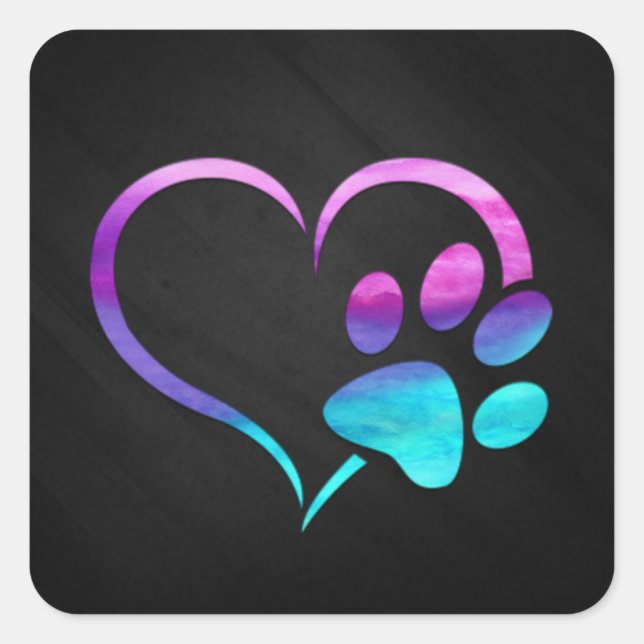 Adesivo Quadrado Purple Cyan Dog paw Print Heart  (Frente)