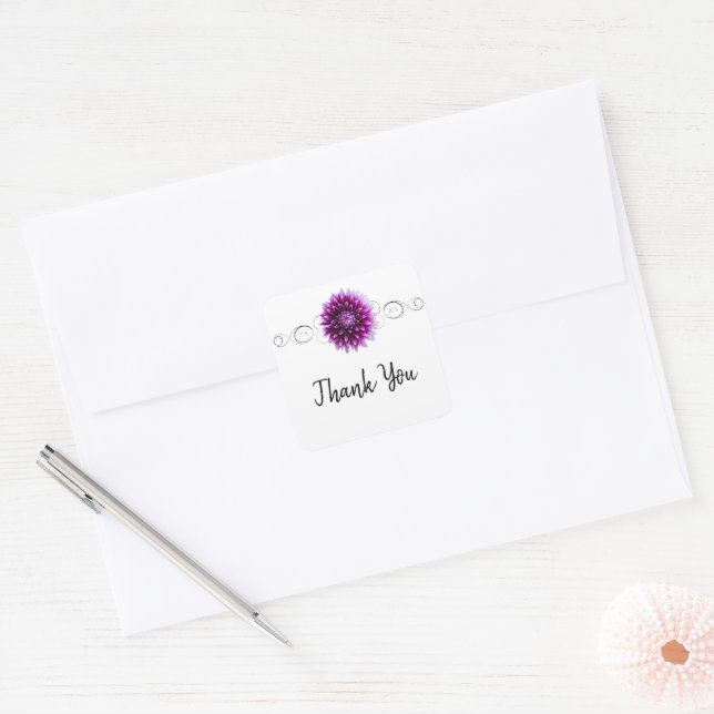 Adesivo Quadrado Purple Dahlia Obrigado Sticker (Envelope)