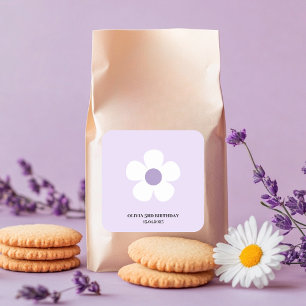 Adesivo Quadrado Purple Daisy Birthday Partido Floral Elegante