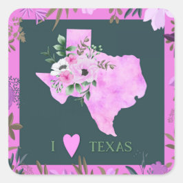 Adesivo Quadrado Purple Floral I Love Texas State Map