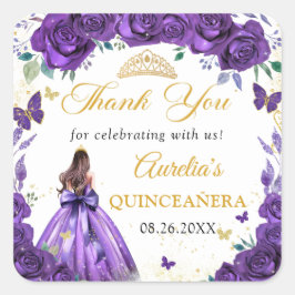 Adesivo Quadrado Purple Floral Quinceañera Princess Sticker
