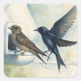 Adesivo Quadrado Purple Martin Landlord Nature Swallow Bird Gourds