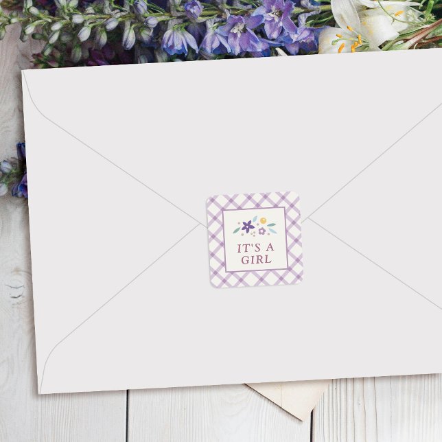 Adesivo Quadrado Purple Sweet Floral Baby Girl Envelope Seal Label (Criador carregado)