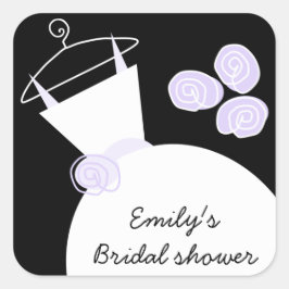 Adesivo Quadrado Púrpura 'Chá de panela' de Casamento preto