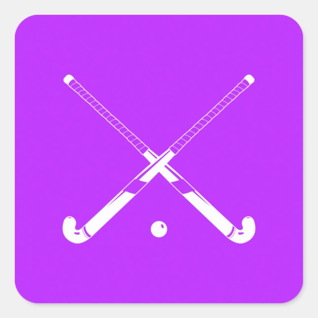 Adesivo Quadrado Púrpura de Hockey com Campo (Frente)