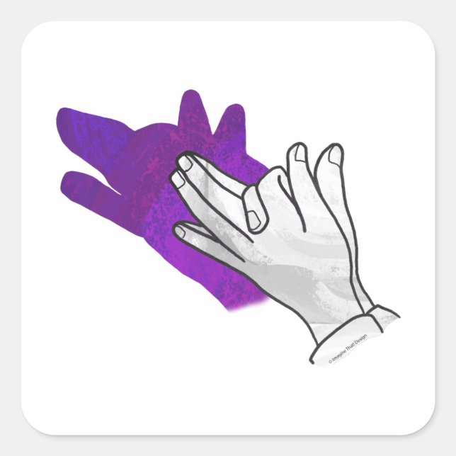 Adesivo Quadrado Púrpura de Lobo Silhouette de Mão (Frente)
