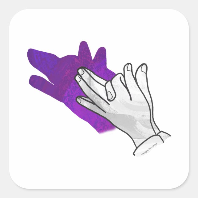 Adesivo Quadrado Púrpura de Lobo Silhouette de Mão (Frente)
