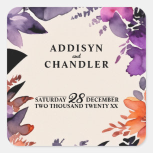 Adesivo Quadrado Púrpura Encantada + Casamento Floral de Halloween 