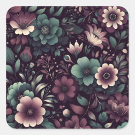 Adesivo Quadrado Púrpura Escura e Flores Verdes