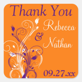 Adesivo Quadrado Púrpura Laranja Branco Floral 1,5" Vinheta Caseira