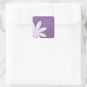 Adesivo Quadrado Púrpura Margarida Casamento Obrigado Marca Favor