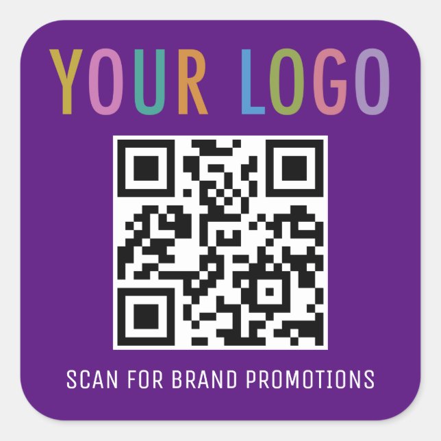 Adesivo Quadrado Púrpura QR Code Sticker Personalizado Bloco de Log (Frente)