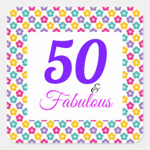 Adesivo Quadrado Púrpura rosa 50 e fabulosa festa de tipografia