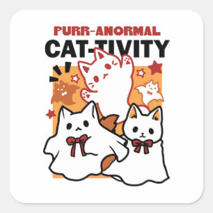 Adesivo Quadrado Purr-anormal Cat-tivity Fogueira de Halloween Desi