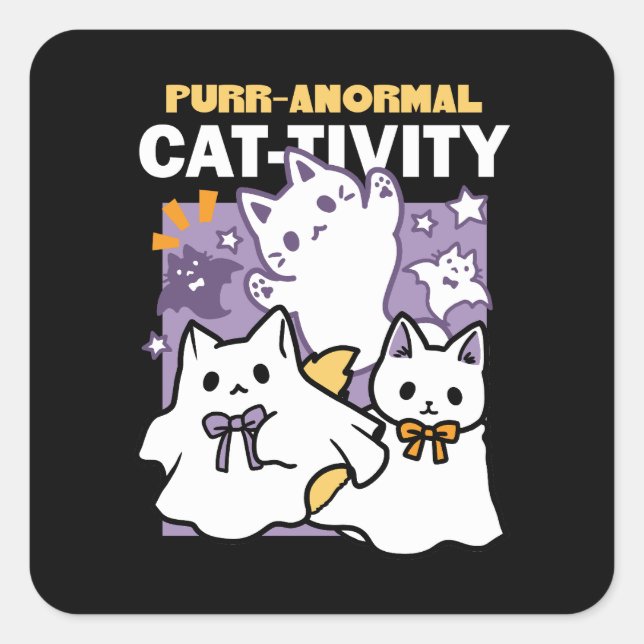 Adesivo Quadrado Purr-anormal Cat tivity - Halloween Cat Design (Frente)