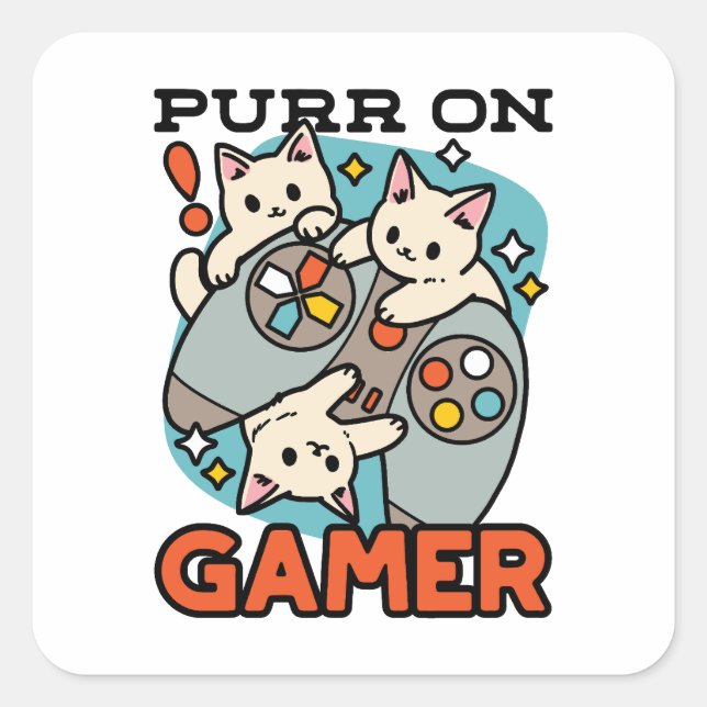 Adesivo Quadrado Purr On Gamer - Design de Jogos para Gatos de Gato (Frente)