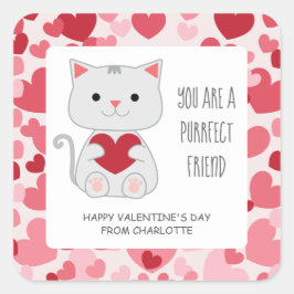 Adesivo Quadrado Purrfect Friend Cat Classroom Valentine