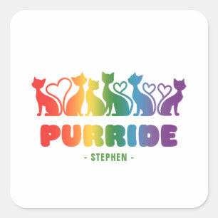 Adesivo Quadrado Purride - Rainbow Cat Silhouette LGBTQ+ Pride Pun