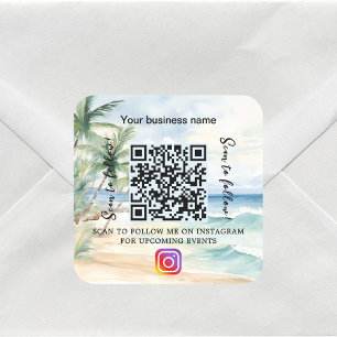 Adesivo Quadrado qr code do nome da empresa da praia no instagram