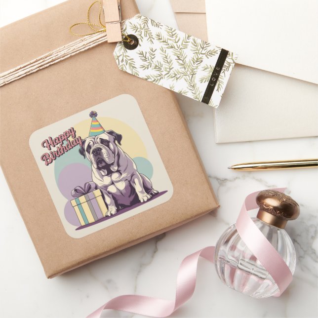 Adesivo Quadrado Quadrado Colorido do Bullmastiff (Presentear)