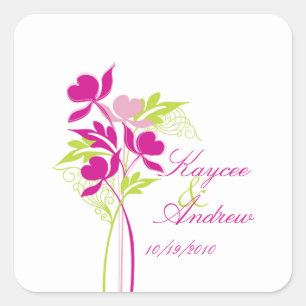 Adesivo Quadrado Quadrado cor-de-rosa & verde à moda do casamento