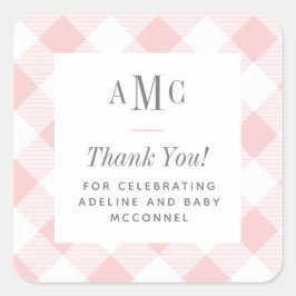 Adesivo Quadrado Quadrado de agradecimento monograma em xadrez rosa
