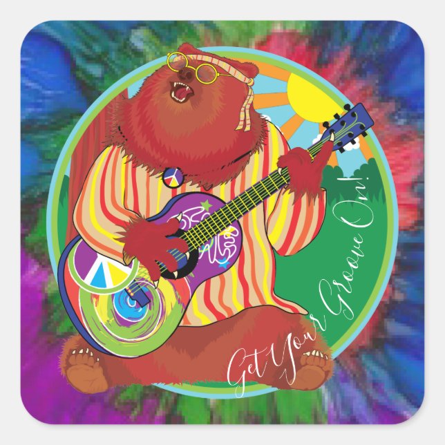 Adesivo Quadrado Quadrado de Bear Stickers de Camper Feliz (Frente)