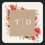Adesivo Quadrado Quadrado de Caserna de Cartolina de Flor Selvagem<br><div class="desc">Design de papoila de flor selvagem sobre fundo branco. As flores são dispostas em volta do estoque de papelão inspirado em quadrado com texto branco.</div>