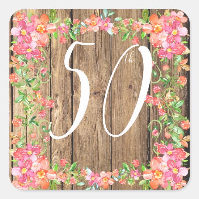 Adesivo Quadrado Quadrado de madeira rústico do número da idade do (Frente)