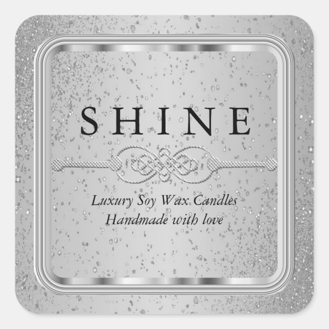 Adesivo Quadrado Quadrado de Rótulos de Prata e de Prata (Frente)