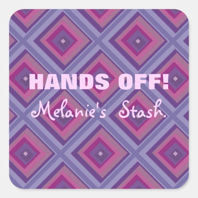 Adesivo Quadrado Quadrados de Diamante Rosa Púrpura Nomes Mãos Sem  (Frente)