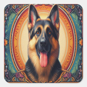 Adesivo Quadrado Quadro colorido do German shepherd na moda