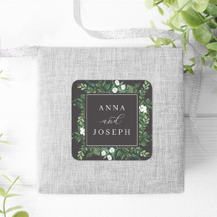 Adesivo Quadrado Quadro de Estufa  Casamento Botânico de Aquarela