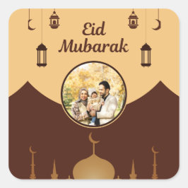 Adesivo Quadrado Quadro de Foto Eid Mubarak Arte de Silhueta de Mes