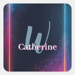 Adesivo Quadrado Quadro de Luz Neon Vibrante com Nome Personalizado