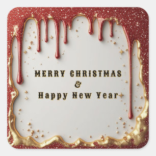 Adesivo Quadrado Quadro de Natal Drip em Ouro Branco
