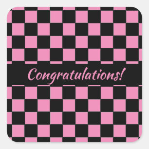 Adesivo Quadrado Quadro de Verificação Rosa e Preto Personalizado