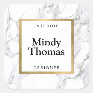 Adesivo Quadrado Quadro Dourado do Mármore Branco Moderno