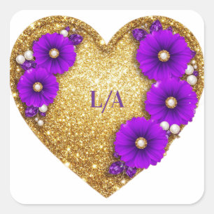 Adesivo Quadrado 💖 Quadro Floral Coração Dourado Para Presentes de