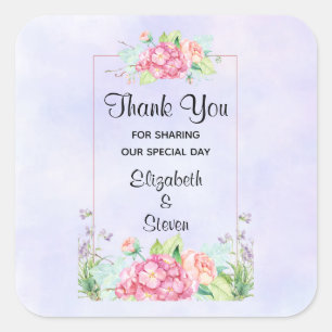 Adesivo Quadrado Quadro Floral de Cor de Água Rosa Moderna Obrigad