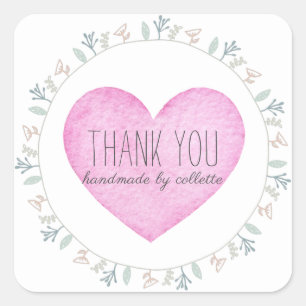 Adesivo Quadrado Quadro Floral Rosa Obrigado Feita à Mão