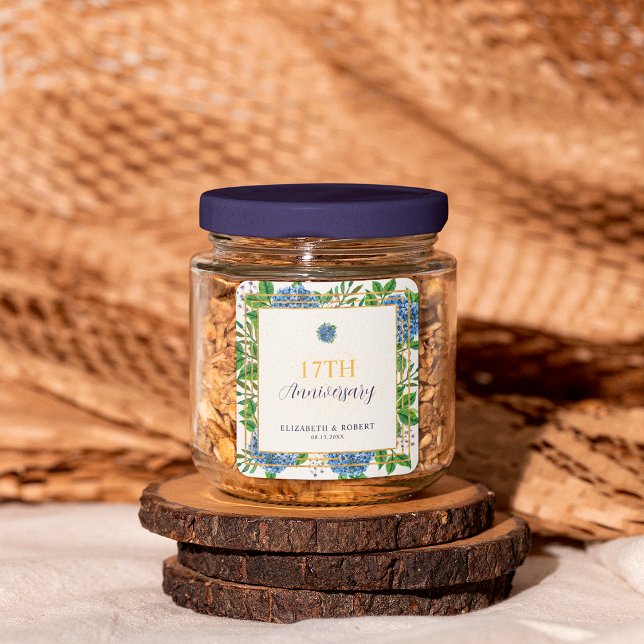 Adesivo Quadrado Qualquer Aniversário de Casamento de Hydrangea Azu (Criador carregado)