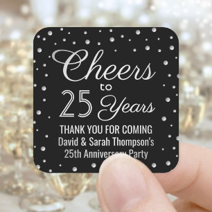 Adesivo Quadrado QUALQUER Brinde de Aniversário Elegante Preto e Br