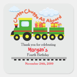 Adesivo Quadrado Qualquer Comboio Colorido De Aniversário De Idade