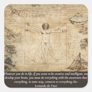 Adesivo Quadrado Qualquer Cor/Texto Vitruviano Leonardo da Vinci Ar