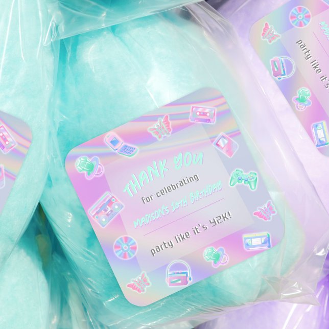 Adesivo Quadrado QUALQUER festa de aniversário iridescente do arco- (Criador carregado)